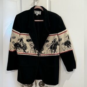 Vintage Black and Cream Jacket with Western Motif